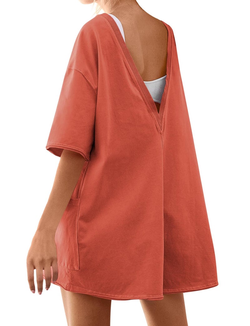 Yousify Womens Romper Summer Clothes Red Jumpsuits for Women Plus Size Rompers Vacation Outfits Rust S - Image 2
