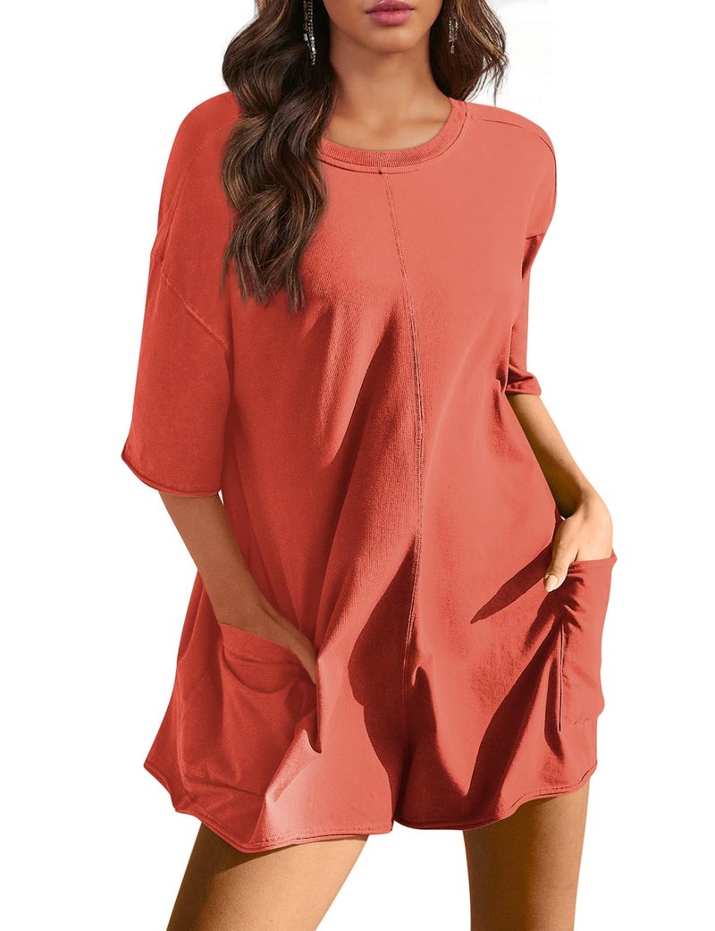 Yousify Womens Romper Summer Clothes Red Jumpsuits for Women Plus Size Rompers Vacation Outfits Rust S - Image 4