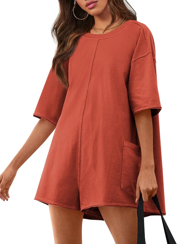 Yousify Womens Romper Summer Clothes Red Jumpsuits for Women Plus Size Rompers Vacation Outfits Rust S - Image 1