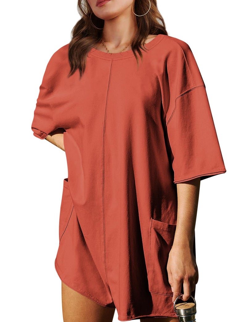 Yousify Womens Romper Summer Clothes Red Jumpsuits for Women Plus Size Rompers Vacation Outfits Rust S - Image 5