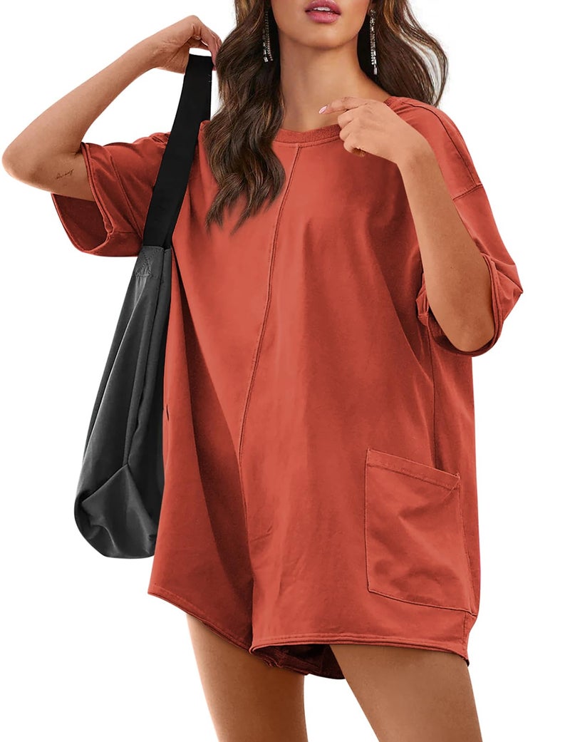 Yousify Womens Romper Summer Clothes Red Jumpsuits for Women Plus Size Rompers Vacation Outfits Rust S - Image 3