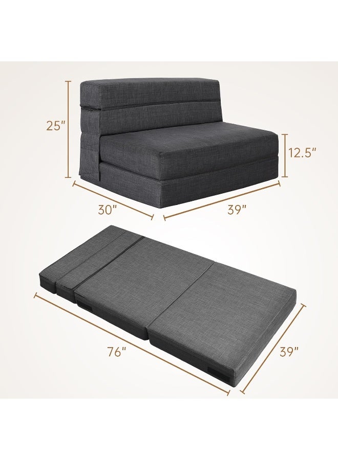Poppins Home Nigoone Fold Sofa Bed Couch Twin Size with Pillow Memory Foam Convertible Sleeper Chair Bed Futon Lazy for Living Room/Home Office/Guest Beds/Apartment/Upstairs Loft, Dark Gray  - Image 3