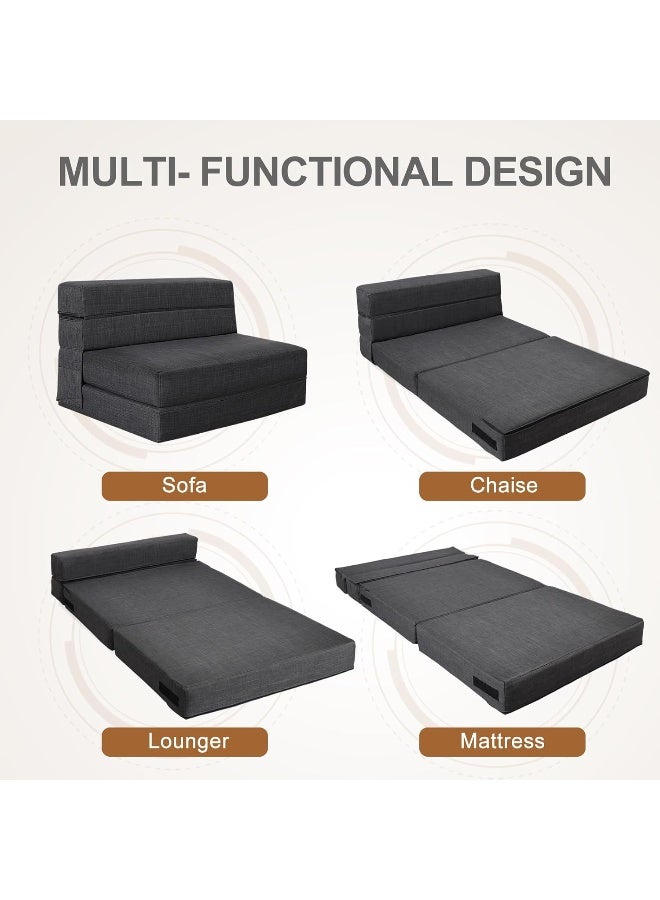 Poppins Home Nigoone Fold Sofa Bed Couch Twin Size with Pillow Memory Foam Convertible Sleeper Chair Bed Futon Lazy for Living Room/Home Office/Guest Beds/Apartment/Upstairs Loft, Dark Gray  - Image 4
