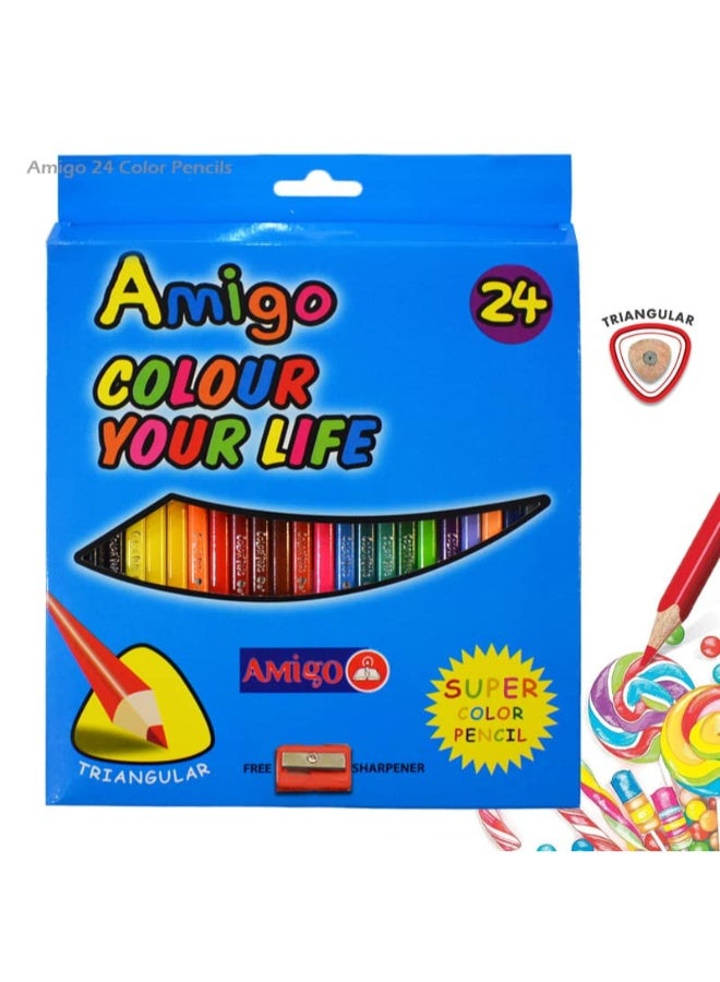 Amigo 24-Piece Color Pencil Box – Professional Grade Coloring Pencils Art Set for Kids and Adults, Smooth Shading Pencils for Drawing, Sketching, Creative School Projects, and Home Craft Activities - Image 3
