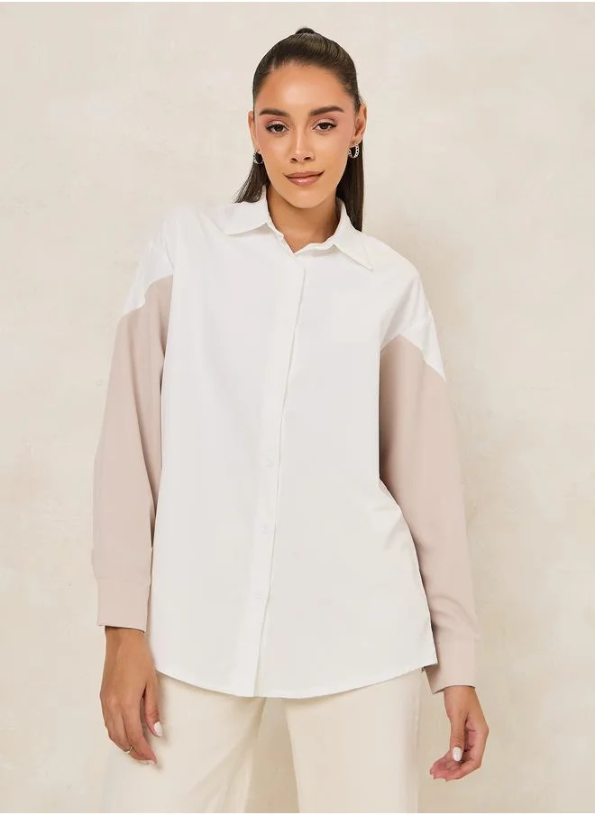 ستايلي Colorblock Woven Oversized Longline Shirt