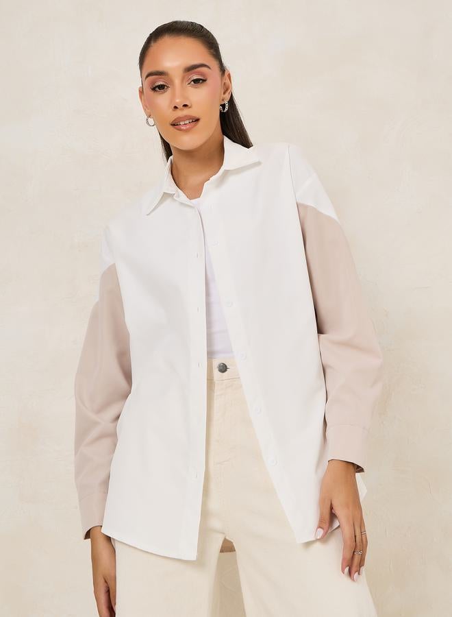Styli Colorblock Woven Oversized Longline Shirt  - Image 1