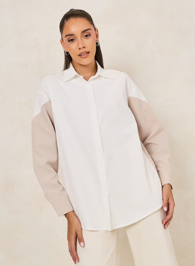 Styli Colorblock Woven Oversized Longline Shirt  - Image 3