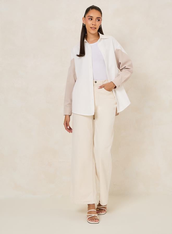 Styli Colorblock Woven Oversized Longline Shirt  - Image 2