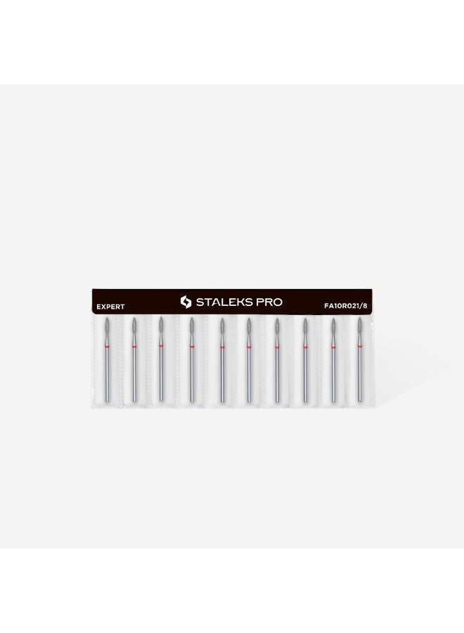 STALEKS PRO 10pcs Diamond Nail Drill Bit Flame Red Expert Head Diameter 2.1 mm / Working Part 8 mm - Image 3