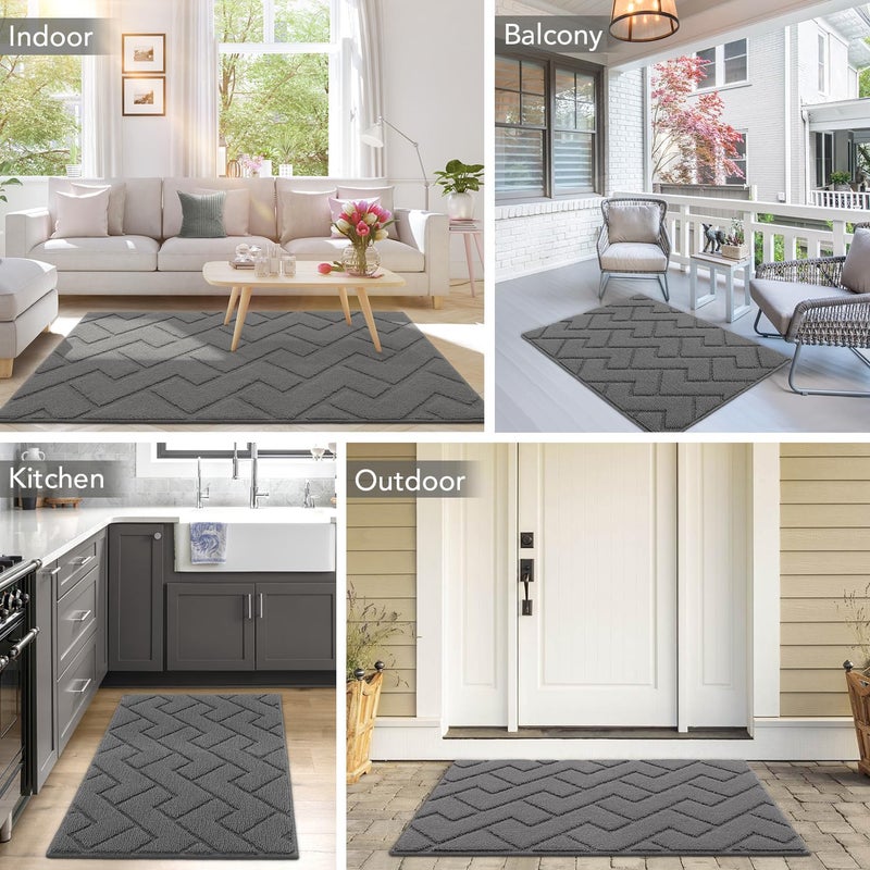 hicorfe Dirt Trapper Indoor Doormat,20"x31.5" Welcome Door mat,Non Slip Backing Washable Door Mats,Absorbent and Resistant Low-Profile Entrance Inside Floor Mat for Front Back Door and Entryway (Grey) - Image 4