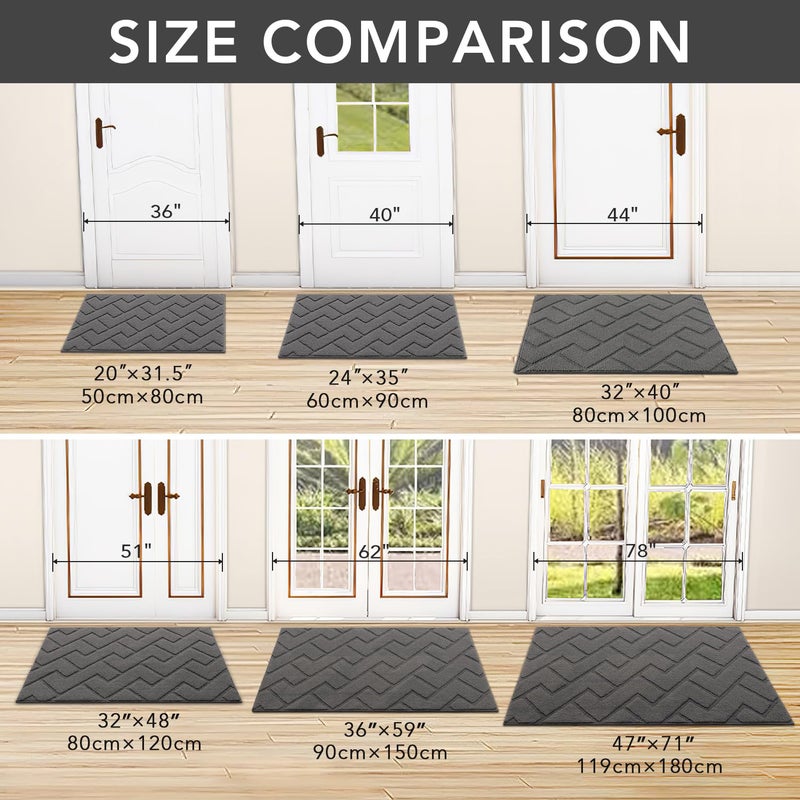 hicorfe Dirt Trapper Indoor Doormat,20"x31.5" Welcome Door mat,Non Slip Backing Washable Door Mats,Absorbent and Resistant Low-Profile Entrance Inside Floor Mat for Front Back Door and Entryway (Grey) - Image 3