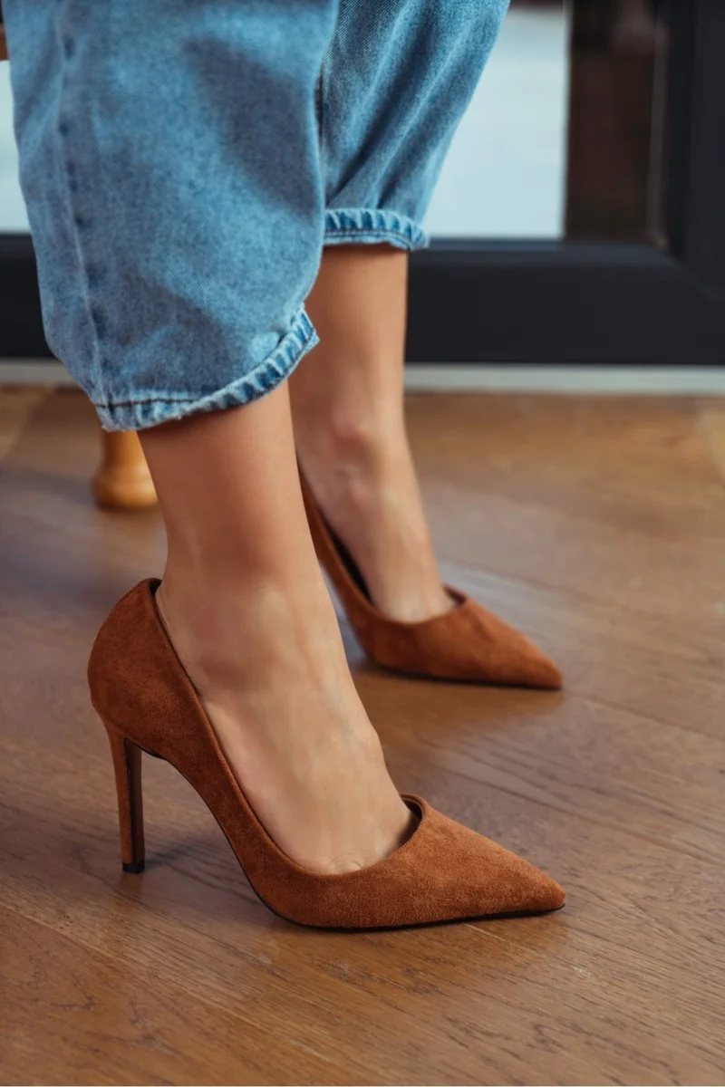 Nişantaşı Shoes Vanessa Brown Suede Pointed Toe Women's Stiletto