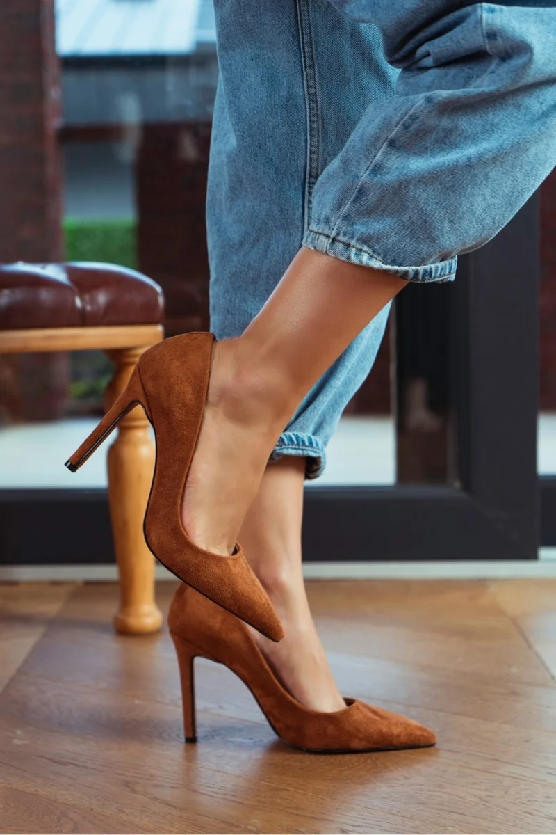Nişantaşı Shoes Vanessa Brown Suede Pointed Toe Women's Stiletto