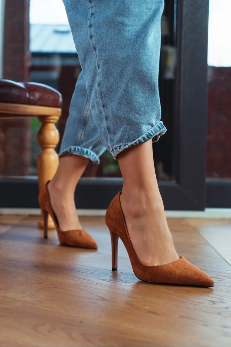 Nişantaşı Shoes Vanessa Brown Suede Pointed Toe Women's Stiletto