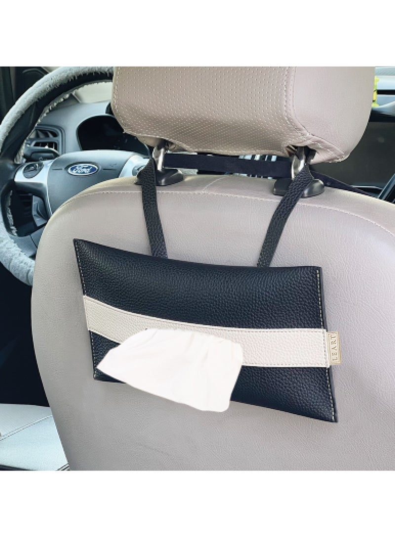 LeArt Leather Car Tissue Holder Leather – Hanging Tissue Box Holder for Car | Tissue Box for Car | Car Accessories Interior | Car Tissue Box | Hanging Tissue Box Holder (Black)  - Image 1
