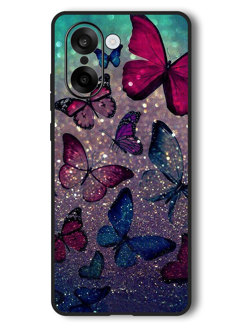 Theodor Case Compatible with OnePlus Nord CE 5 6.77 Inch Protection Shockproof Bumper Cover Glitters Butterflies - Image 1