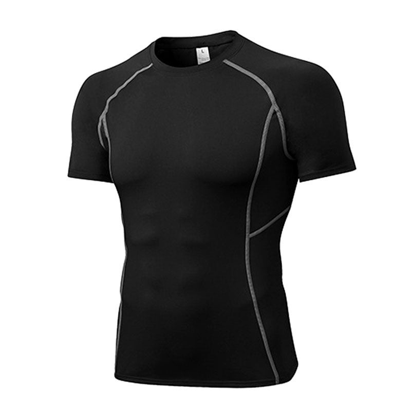 Generic Mens Quick-drying Tight Training PRO Short-sleeved Sports T-shirt Elastic Sweat-absorbent Track and Field Sweat-wicking Basketball Compression Fitness Black