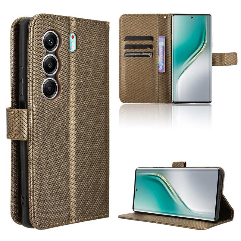 HuHa Case Cover For Tecno Camon 40 Pro 4G / 5G Diamond Texture Leather Phone Case(Brown) - Image 1