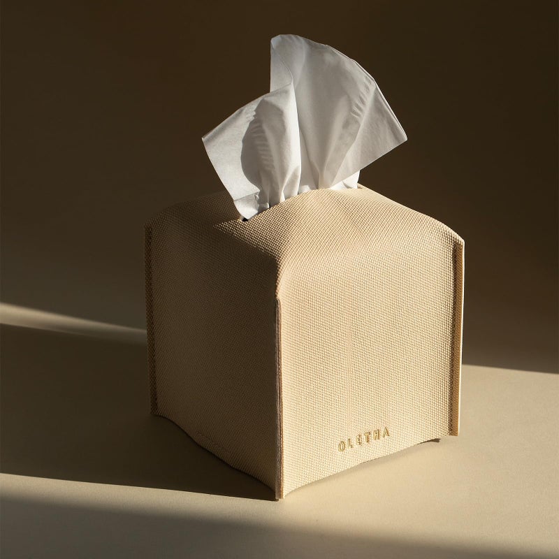 OLETHA Square Tissue Box Cover - Aesthetic Modern Farmhouse Decor for Room, Home & Office - Tissues Cube Boxes Holder - Canvas Grain, Greige - Image 2