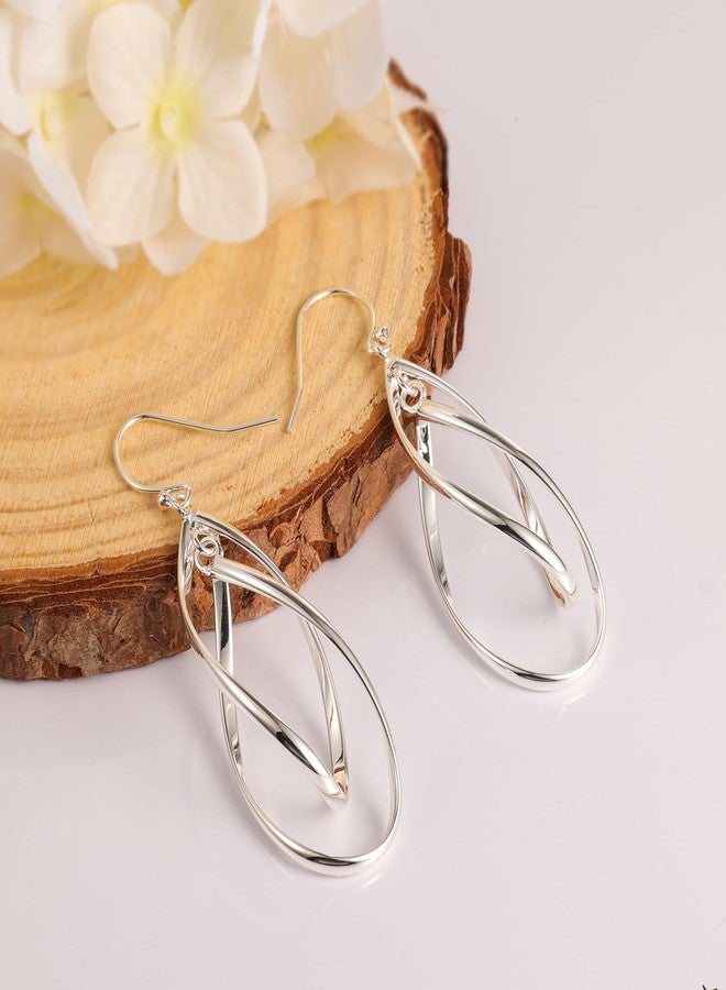 أليكس كرافت أقراط متدلية من الفضة الإسترليني عيار 925 للنساء، مضادة للحساسية، طويلة، بيضاوية الشكل، عصرية وخفيفة الوزن. - Image 5