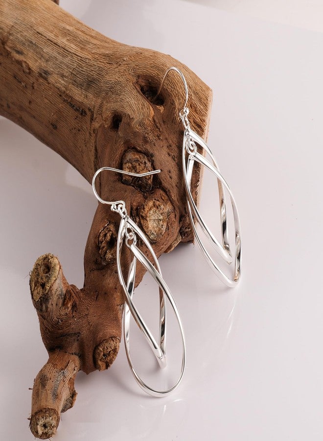 أليكس كرافت أقراط متدلية من الفضة الإسترليني عيار 925 للنساء، مضادة للحساسية، طويلة، بيضاوية الشكل، عصرية وخفيفة الوزن. - Image 4