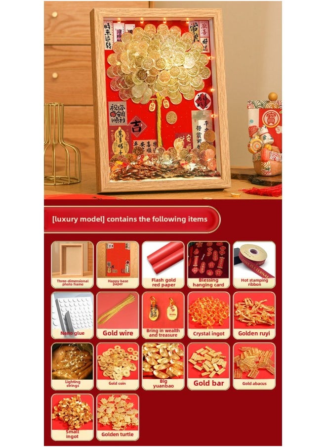 Generic Ge Qiang Fortune Tree Diy Photo Frame 50 Cents Coin Decoration Move Opening Wedding Year Gift Ornaments Material Bag-Color:16inch Wall Hanging + Gift Recommendation [color Paper + Ribbon + Hanging Card + Gift Box] - Flagship Model: Bring Your Own Coin (happy Background) Super Luxury Eighteen-piece Set  - Image 1