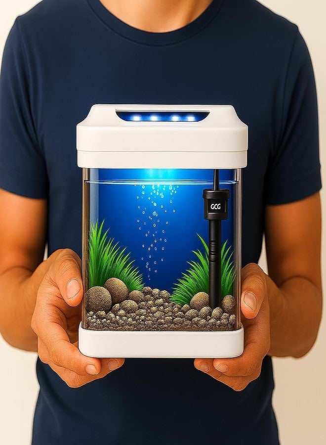 rizopets T-190F Compact Aquarium Fish Tank with Built-in LED Light and Silent Filter Ultra-Clear Acrylic Tank for Betta and Small Fish Home or Office Use - Image 1
