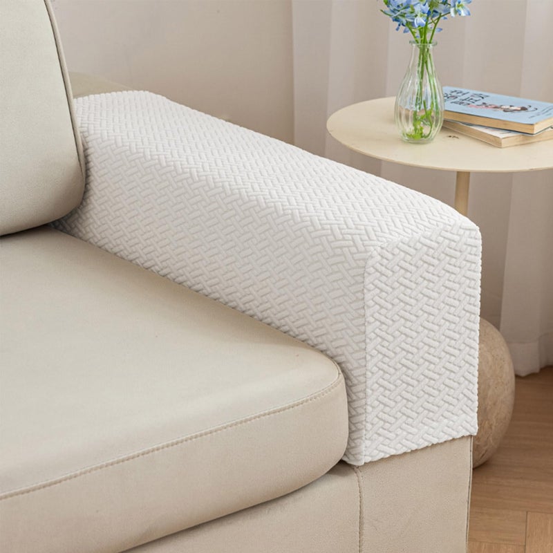 Disayu 2Pcs Couch Arm Covers, Armrest Cover for Sofa, Sofa Arms Covers Washable Arms with Twist Pins Soft,Skin-Friendly for Pets (Texture Ivory White, Armrest Cover) - Image 1