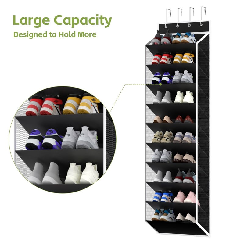 KEEPJOY 10 Tiers Mesh Over Door Shoe Organizer Storage, Hanging Shoe Holder for Door with Large Deep Pockets, Fit 20-30 Pairs Shoe Rack for Sneakers, Boots.(Black) - Image 5