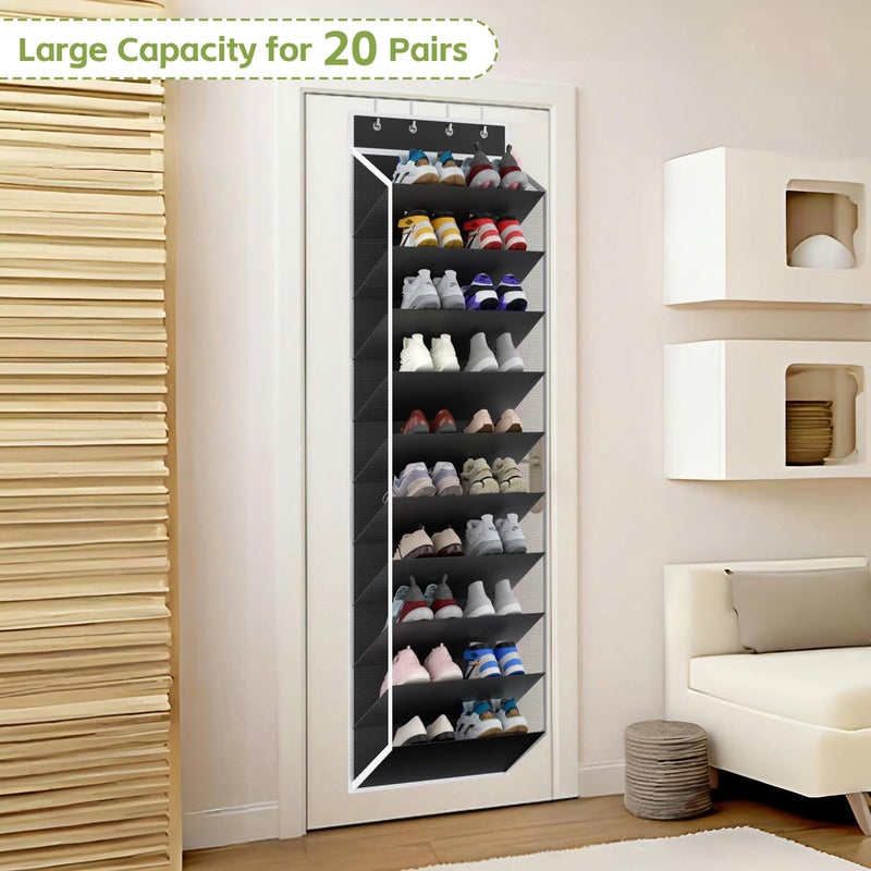 KEEPJOY 10 Tiers Mesh Over Door Shoe Organizer Storage, Hanging Shoe Holder for Door with Large Deep Pockets, Fit 20-30 Pairs Shoe Rack for Sneakers, Boots.(Black) - Image 4