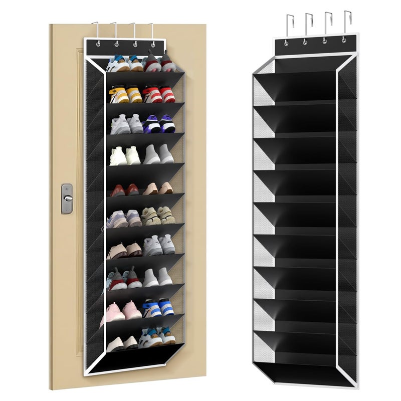 KEEPJOY 10 Tiers Mesh Over Door Shoe Organizer Storage, Hanging Shoe Holder for Door with Large Deep Pockets, Fit 20-30 Pairs Shoe Rack for Sneakers, Boots.(Black) - Image 1