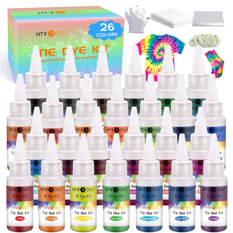 HTVRONT Tie Dye Kit 26 Colors PreFilled Bottles Tye Dye Kit Permanent NonToxic Tie Dye Kits for Adults and Kids Tie Die Kit for Group Handmade Creative ActivityJust Add Water - Image 2