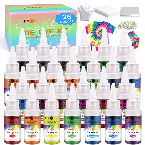 HTVRONT Tie Dye Kit 26 Colors PreFilled Bottles Tye Dye Kit Permanent NonToxic Tie Dye Kits for Adults and Kids Tie Die Kit for Group Handmade Creative ActivityJust Add Water - Image 1