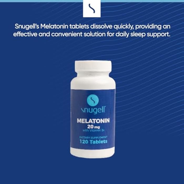 Snugell Melatonin 20 mg with Vitamin B6 –Vegetarian, Non-GMO, Gluten-Free –High-Potency Sleep Support –120 Fast-Dissolving Non-Habit Forming Tablets for Natural Sleep Cycles & Restful Nights (2) - Image 2