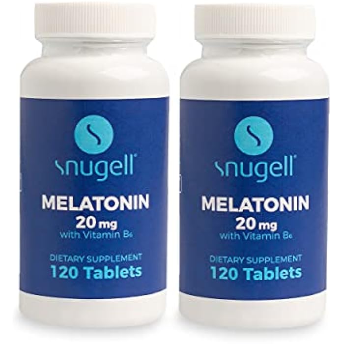 Snugell Melatonin 20 mg with Vitamin B6 –Vegetarian, Non-GMO, Gluten-Free –High-Potency Sleep Support –120 Fast-Dissolving Non-Habit Forming Tablets for Natural Sleep Cycles & Restful Nights (2) - Image 1