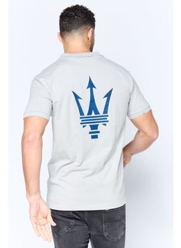 Maserati Men Regular Fit Brand Logo Short Sleeves Polo Shirt, Light Grey  - Image 2