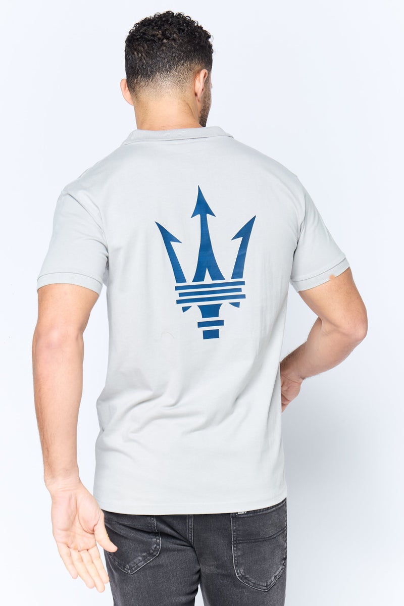 Maserati Men Regular Fit Brand Logo Short Sleeves Polo Shirt, Light Grey - Image 2
