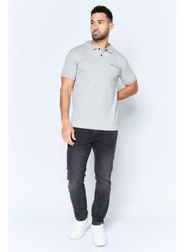 Maserati Men Regular Fit Brand Logo Short Sleeves Polo Shirt, Light Grey  - Image 4
