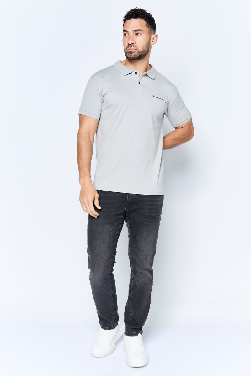 Maserati Men Regular Fit Brand Logo Short Sleeves Polo Shirt, Light Grey - Image 4