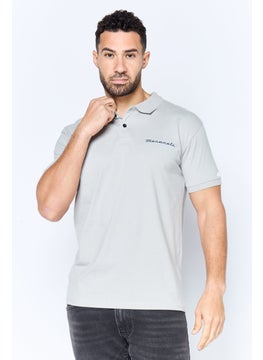 Maserati Men Regular Fit Brand Logo Short Sleeves Polo Shirt, Light Grey  - Image 1