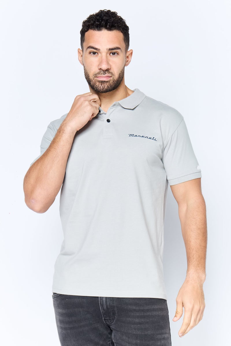 Maserati Men Regular Fit Brand Logo Short Sleeves Polo Shirt, Light Grey - Image 1