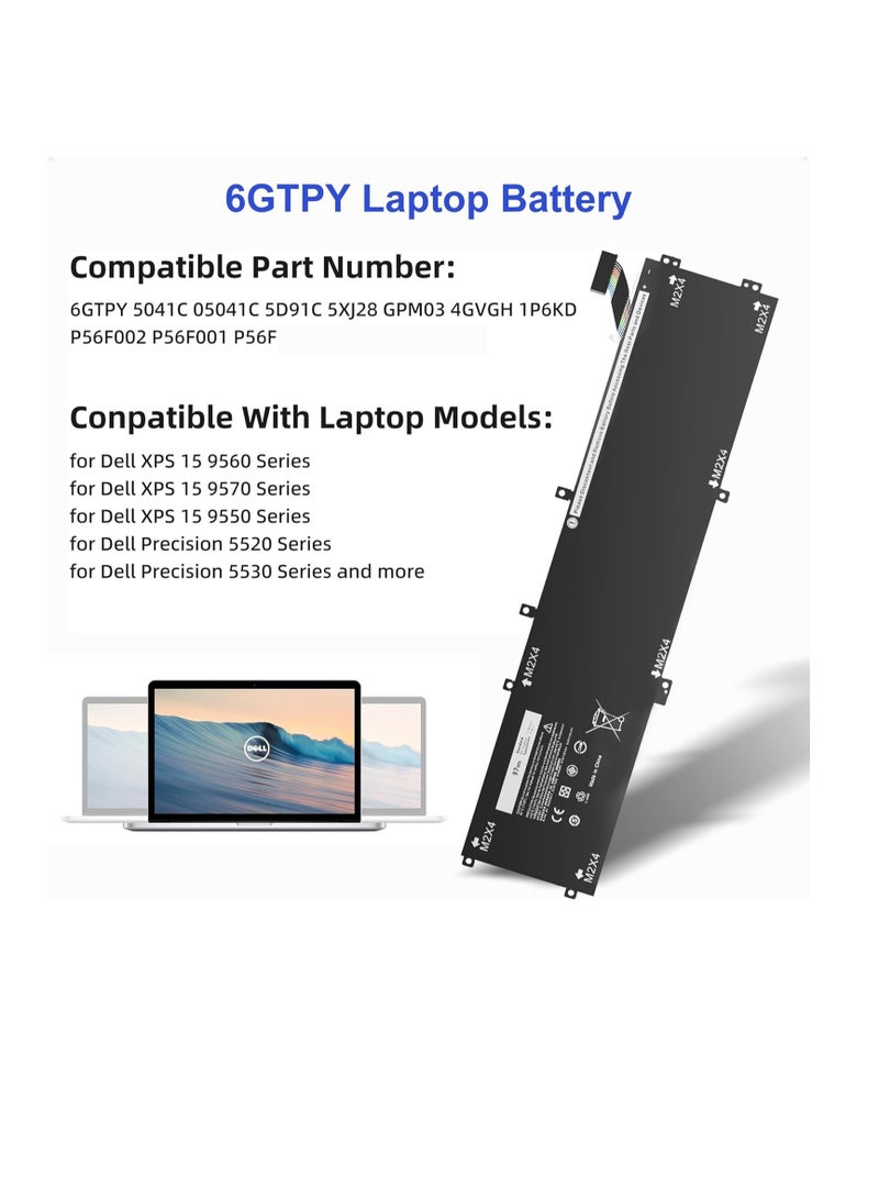 زيكسين بطارية 6GTPY لأجهزة Dell XPS 15 9560 9570 9550 7590 Precision 5510 5520 5530 M5520 M5510 Vostro 7500 7590 5041C 5D91C 5XJ28 GPM03 بطارية 6GTPY - Image 3
