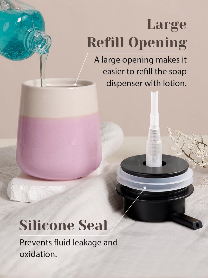 INGOFIN Ceramic Lotion Dispenser - 12 oz Hand Soap Dispenser Bathroom, Modern Liquid Dispenser with Pump, Refillable Dish Soap Bottle for Kitchen -Purple and Pink - Image 3