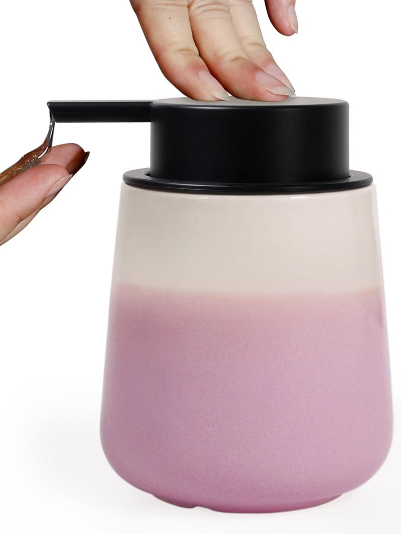 INGOFIN Ceramic Lotion Dispenser - 12 oz Hand Soap Dispenser Bathroom, Modern Liquid Dispenser with Pump, Refillable Dish Soap Bottle for Kitchen -Purple and Pink - Image 1