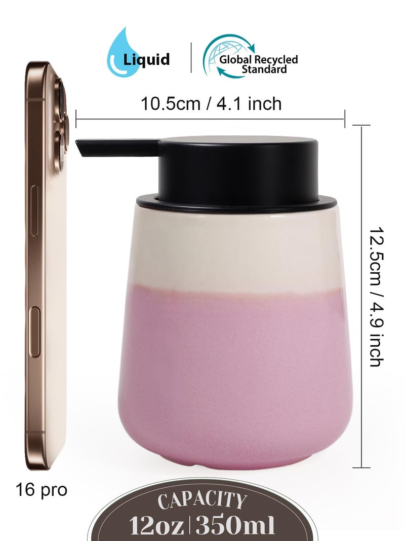 INGOFIN Ceramic Lotion Dispenser - 12 oz Hand Soap Dispenser Bathroom, Modern Liquid Dispenser with Pump, Refillable Dish Soap Bottle for Kitchen -Purple and Pink - Image 2