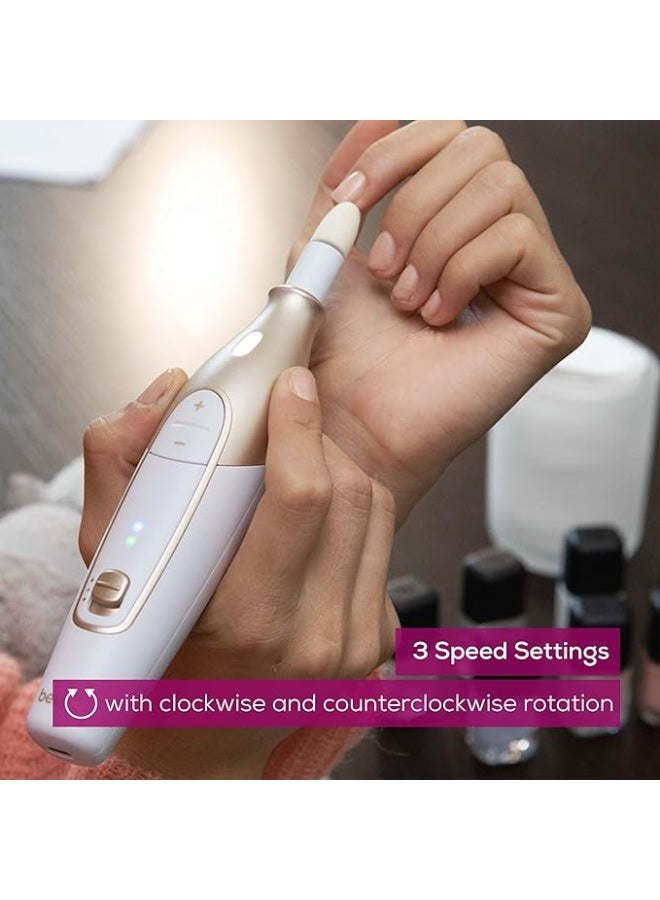 Beurer 14 piece professional manicure and pedicure nail drill kit cordless rechargeable electric nail file 10 attachments 3 speed settings for fingernails and toenails - Image 5