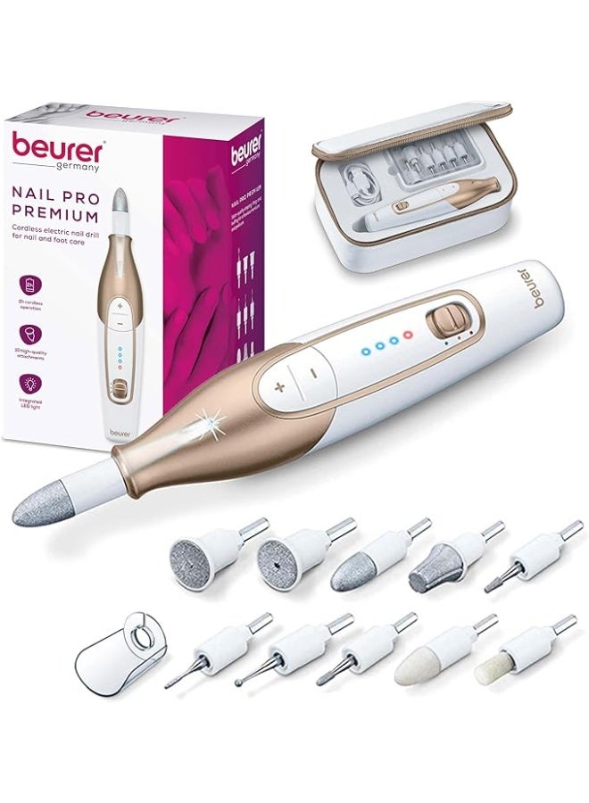 Beurer 14 piece professional manicure and pedicure nail drill kit cordless rechargeable electric nail file 10 attachments 3 speed settings for fingernails and toenails - Image 1