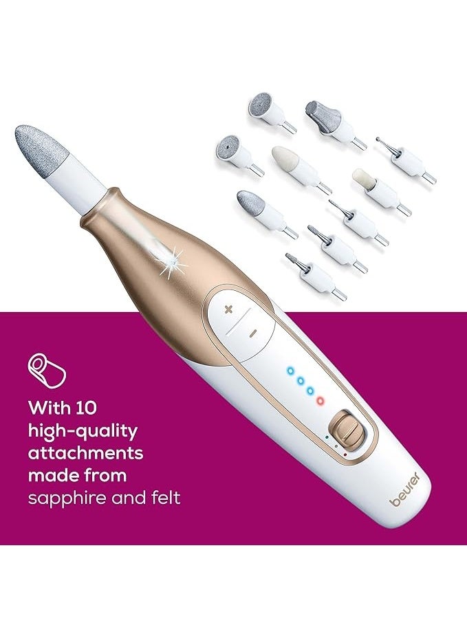 Beurer 14 piece professional manicure and pedicure nail drill kit cordless rechargeable electric nail file 10 attachments 3 speed settings for fingernails and toenails - Image 3