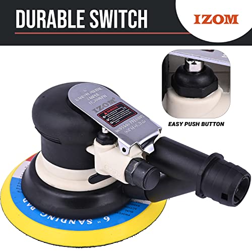 IZOM IZ-991LA 6" (150mm) Pneumatic Random Orbital Sander with Hose and Suction Bag Ideal for Fine Finishing on Woods, Metals & Composites - Image 3