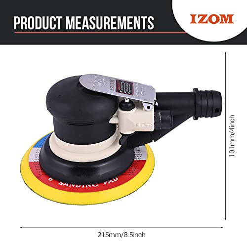 IZOM IZ-991LA 6" (150mm) Pneumatic Random Orbital Sander with Hose and Suction Bag Ideal for Fine Finishing on Woods, Metals & Composites - Image 2